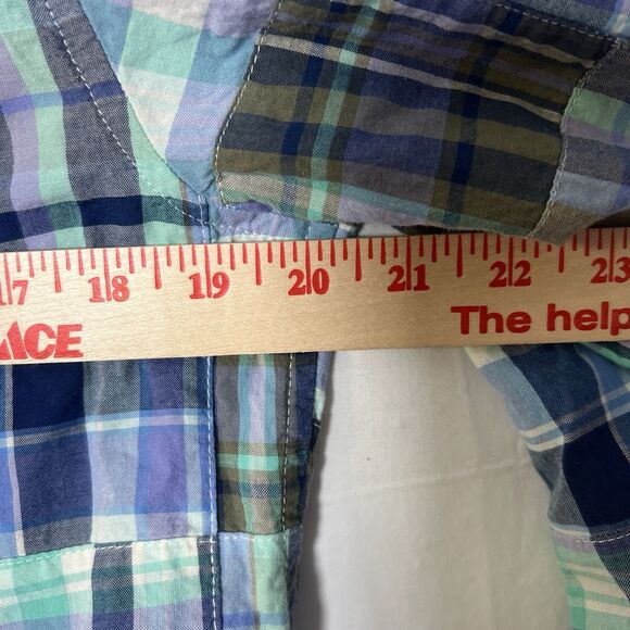 LL Bean Women’s M Petite Blue Plaid Country Patchwork Button Front Top Casual - Picture 9 of 9